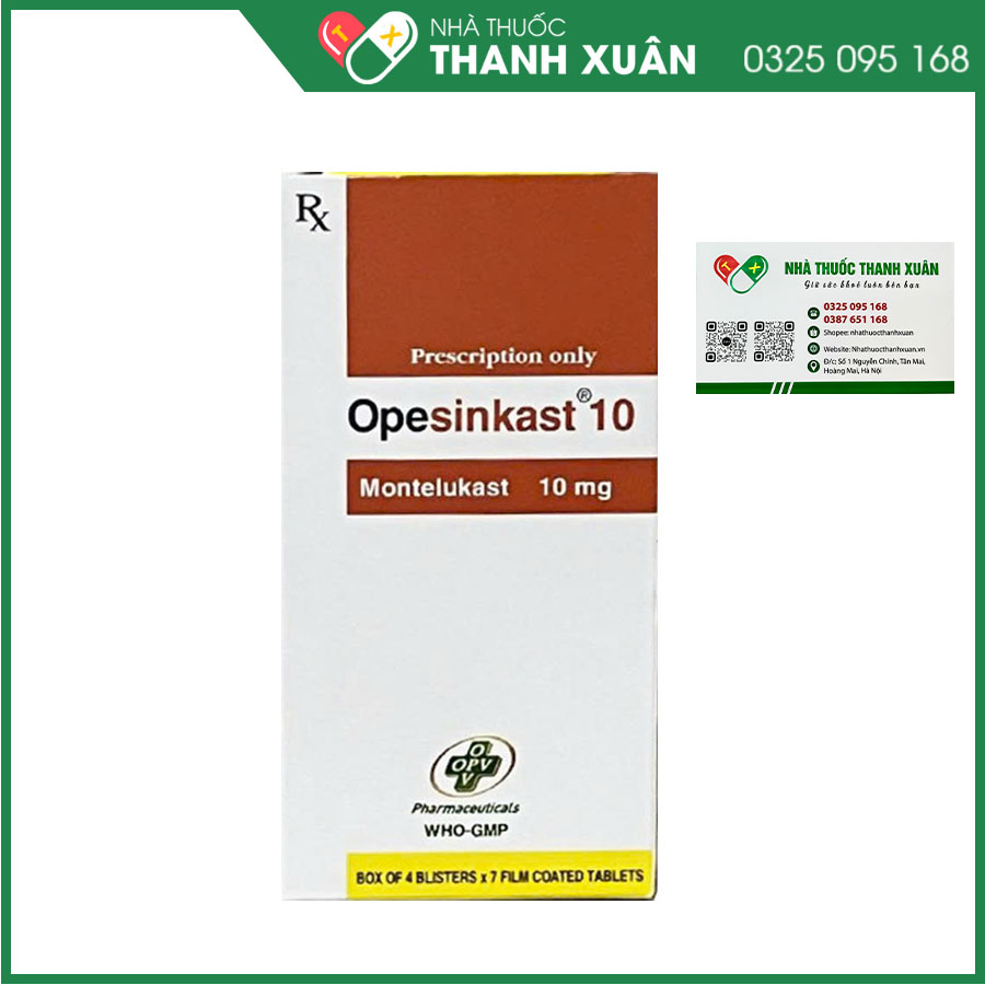 Thuốc Opesinkast 10mg dự phòng và điều trị hen phế quản mãn tính và viêm mũi dị ứng theo mùa